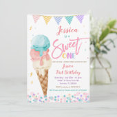 Colorful Ice Cream Sweet ONE Birthday Uitnodiging (Staand voorkant)