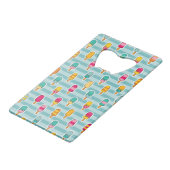 Colorful Ice Pop Pattern met Roze Monogram Creditkaart Flessenopener (Achterkant Gekanteld)