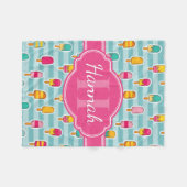 Colorful Ice Pop Pattern met Roze Monogram Fleece Deken (Voorkant (Horizontaal))