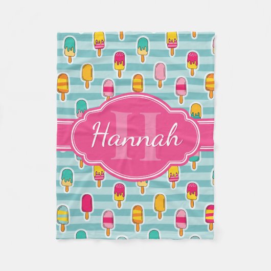 Colorful Ice Pop Pattern met Roze Monogram Fleece Deken (Voorkant)
