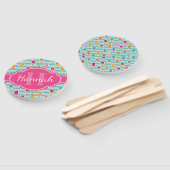 Colorful Ice Pop Pattern met Roze Monogram Handwaaier (Niet-gemonteerd)