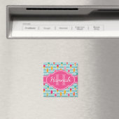 Colorful Ice Pop Pattern met Roze Monogram Magneet (Insitu (Vaatwasser))