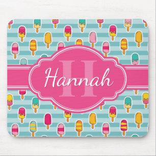 Colorful Ice Pop Pattern met Roze Monogram Muismat