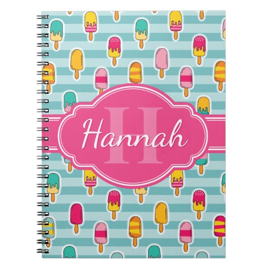 Colorful Ice Pop Pattern met Roze Monogram Notitieboek (Voorkant)