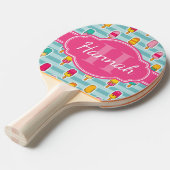 Colorful Ice Pop Pattern met Roze Monogram Tafeltennisbatje (Voorkant Gekanteld)