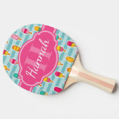Colorful Ice Pop Pattern met Roze Monogram Tafeltennisbatje (Zijkant)