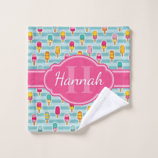 Colorful Ice Pop Pattern met Roze Monogram Washandje (Wasdoekje)