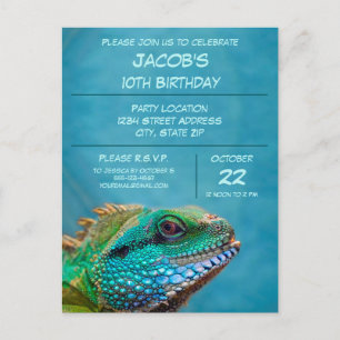 Colorful Iguana 10th Birthday Party Celebration Briefkaart