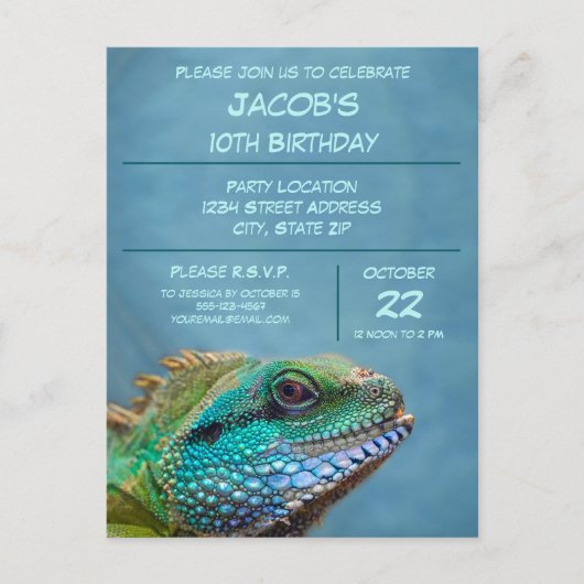 Colorful Iguana 10th Birthday Party Celebration Briefkaart (Voorkant)