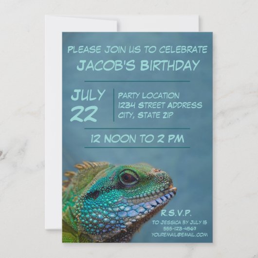 Colorful Iguana Birthday Party Kaart (Voorkant)