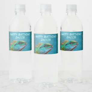 Colorful Iguana Birthday Party Waterfles Etiket
