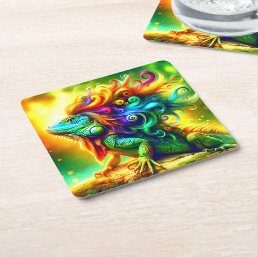 Colorful Iguana Kartonnen Onderzetters (Schuin)