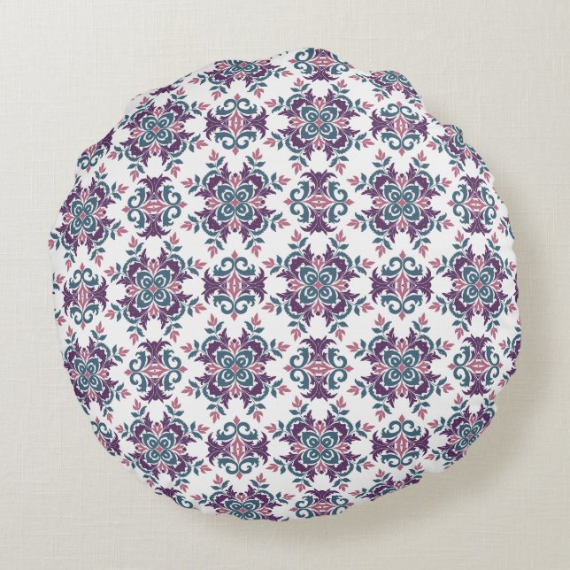 Colorful IkatFloral Motif Pattern Rond Kussen (Achterkant)