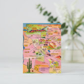 Colorful Illustrated Arizona Map Postcard Briefkaart (Staand voorkant)