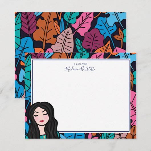 Colorful Illustrated Lady Personal Stationery Notitiekaartje (Voorkant / Achterkant)