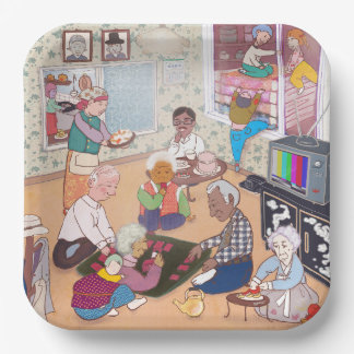 Colorful Illustrated Paper Plates Papieren Bordje