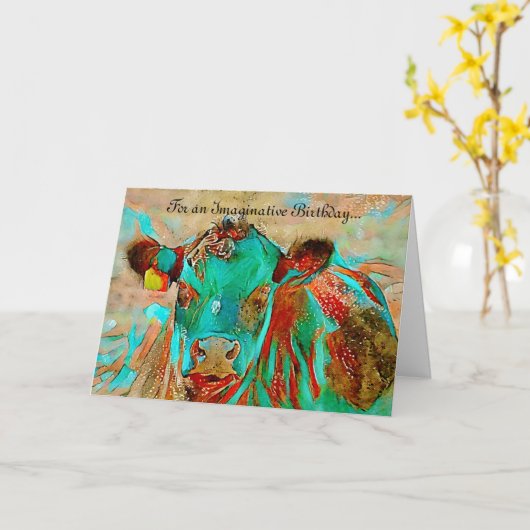 Colorful Imaginative Koe Birthday Kaart (Gele Bloem)