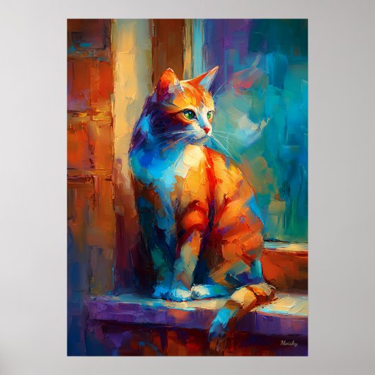 Colorful Impressionist Cat Animal Painting Poster (Voorkant)