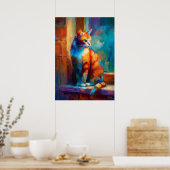 Colorful Impressionist Cat Animal Painting Poster (Keuken)