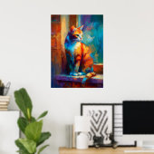 Colorful Impressionist Cat Animal Painting Poster (Thuiskantoor)