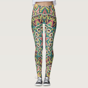 Colorful Indian Mexican Ethnic Oriental Rug Mandal Leggings