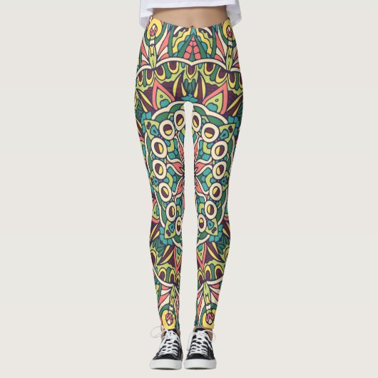 Colorful Indian Mexican Ethnic Oriental Rug Mandal Leggings (Voorkant)