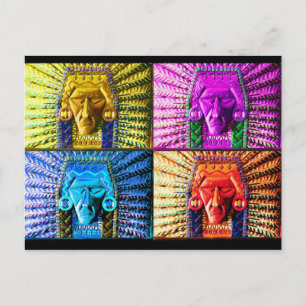 Colorful Indian Warrior carving Briefkaart