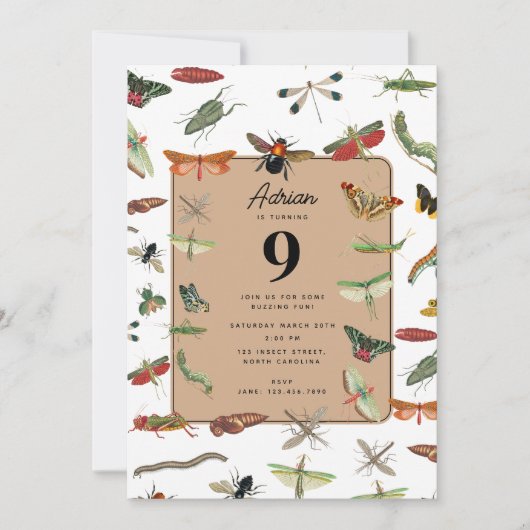 Colorful  Insect Birthday Party Thema Kaart (Voorkant)