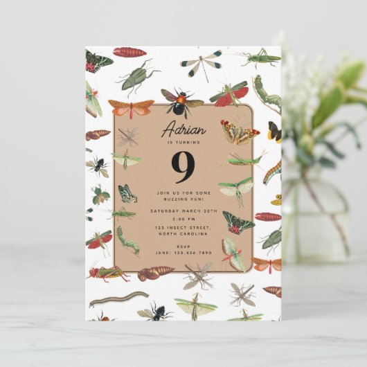 Colorful  Insect Birthday Party Thema Kaart (Staand voorkant)