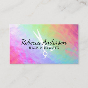 Colorful Iridescent Background   Salon Scissors Visitekaartje