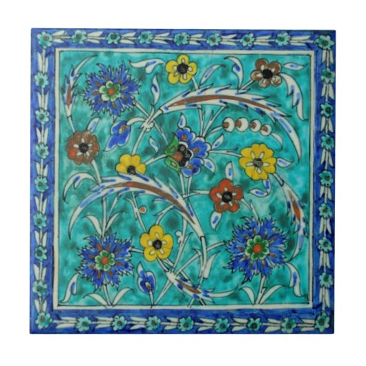 Colorful Iznik Persian Handschilderde Repro Tegeltje (Voorkant)