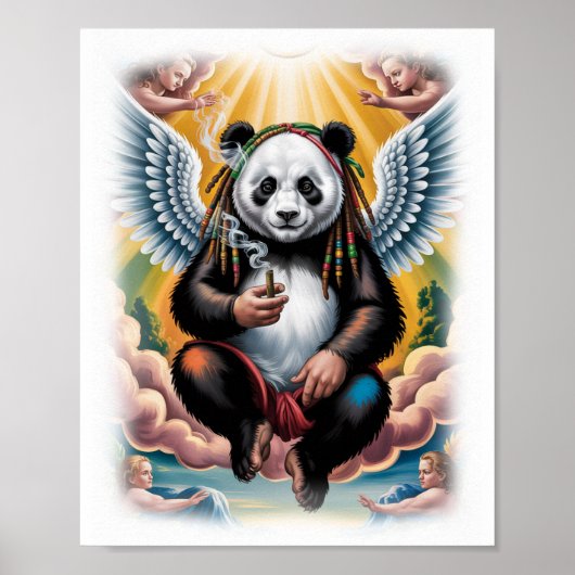 Colorful Jamaican Panda with Angels on a White Poster (Voorkant)