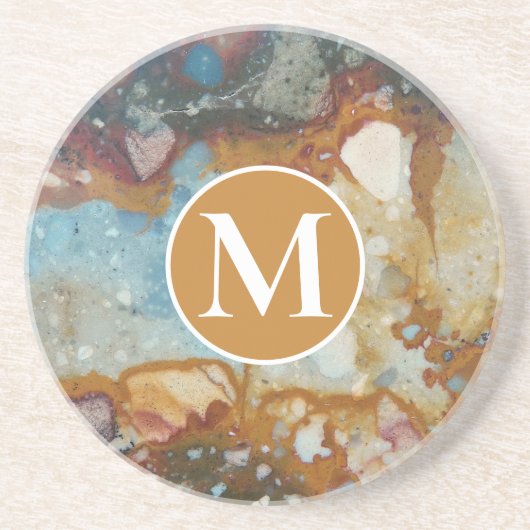 Colorful Jasper Stone Pattern Monogram Zandsteen Onderzetter (Voorkant)