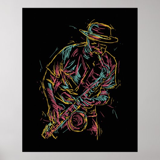 Colorful Jazz Player-poster Poster (Voorkant)