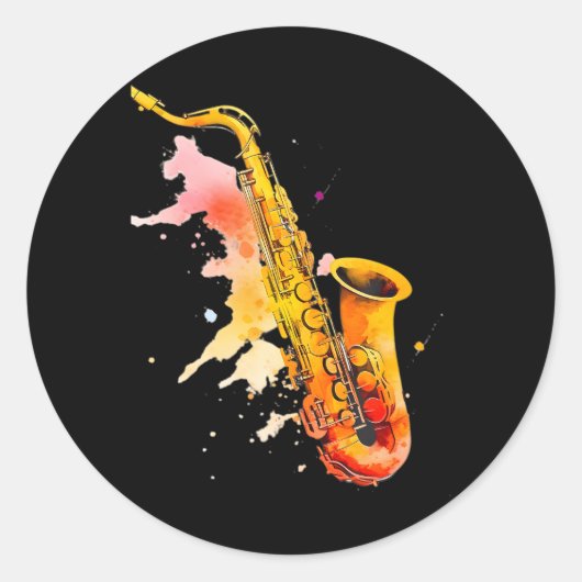 Colorful Jazz Saxophone Ronde Sticker (Voorkant)