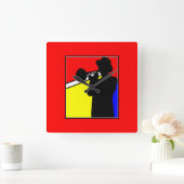 Colorful Jazz trombone player (rood) Vierkante Klok (Huis)