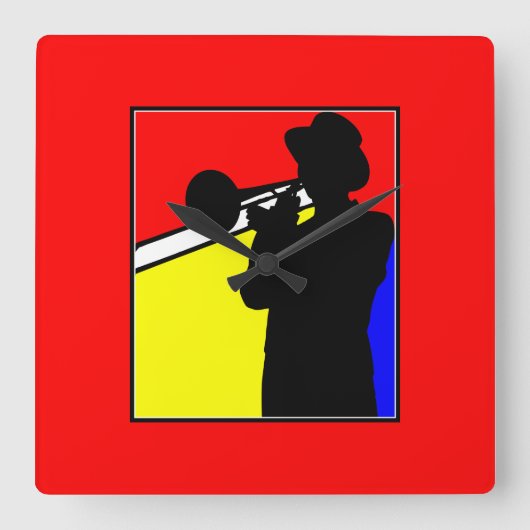 Colorful Jazz trombone player (rood) Vierkante Klok (Voorkant)