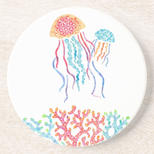 Colorful Jellyfish Sandstone Onderzetter (Voorkant)