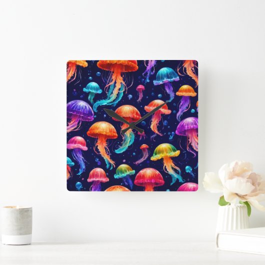 Colorful Jellyfish Vierkante Klok (Huis)