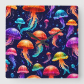 Colorful Jellyfish Vierkante Klok (Voorkant)