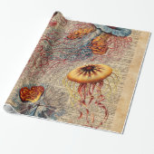 Colorful Jellyfish Zee Life  oude boekpagina Cadeaupapier (Uitgerold)