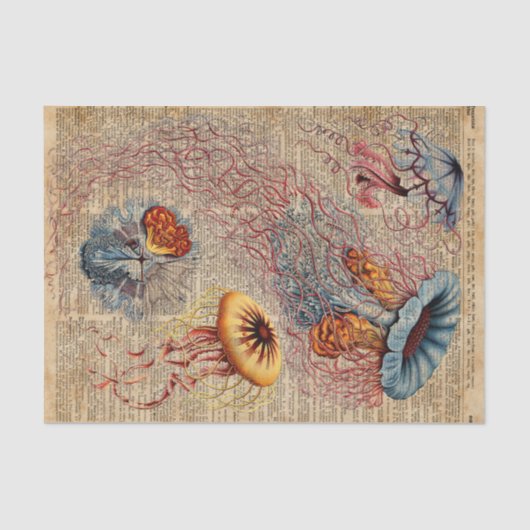 Colorful Jellyfish Zee Life  oude boekpagina Tissuepapier (Voorkant)