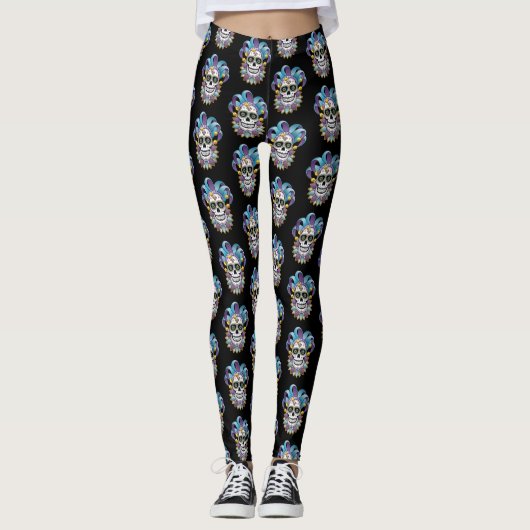 Colorful Jester Skull Leggings (Voorkant)