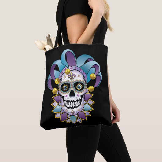 Colorful Jester Skull Tote Bag (Dichtbij)
