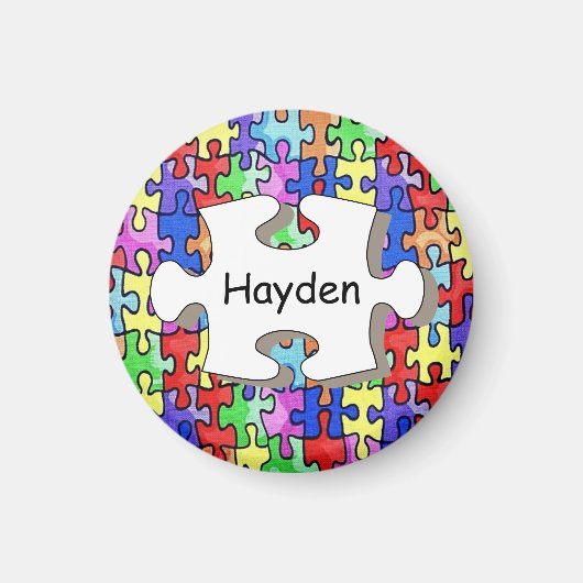 Colorful Jigsaw Puzzle Pattern Personalised Magneet (Voorkant)