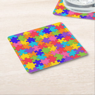 Colorful Jigzaag Puzzle Kartonnen Onderzetters