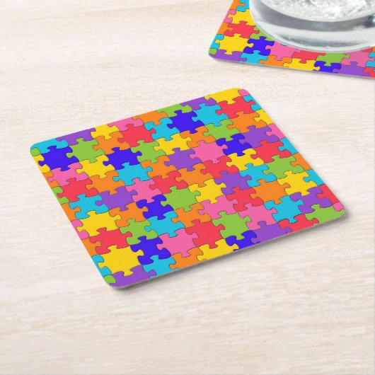 Colorful Jigzaag Puzzle Kartonnen Onderzetters (Schuin)