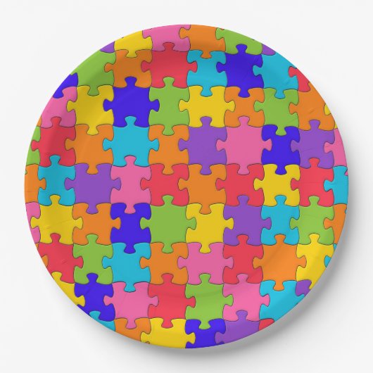 Colorful Jigzaag Puzzle Papieren Bordje (Voorkant)
