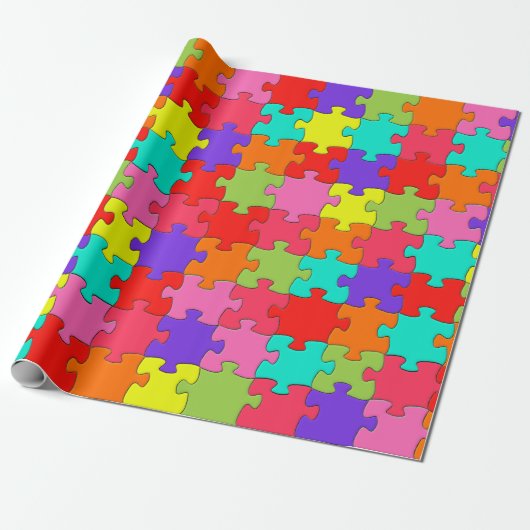 Colorful Jigzaag Puzzle Pattern Cadeaupapier (Uitgerold)