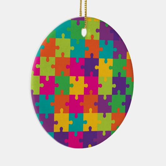 Colorful Jigzaag Puzzle Pattern Keramisch Ornament (Rechts)